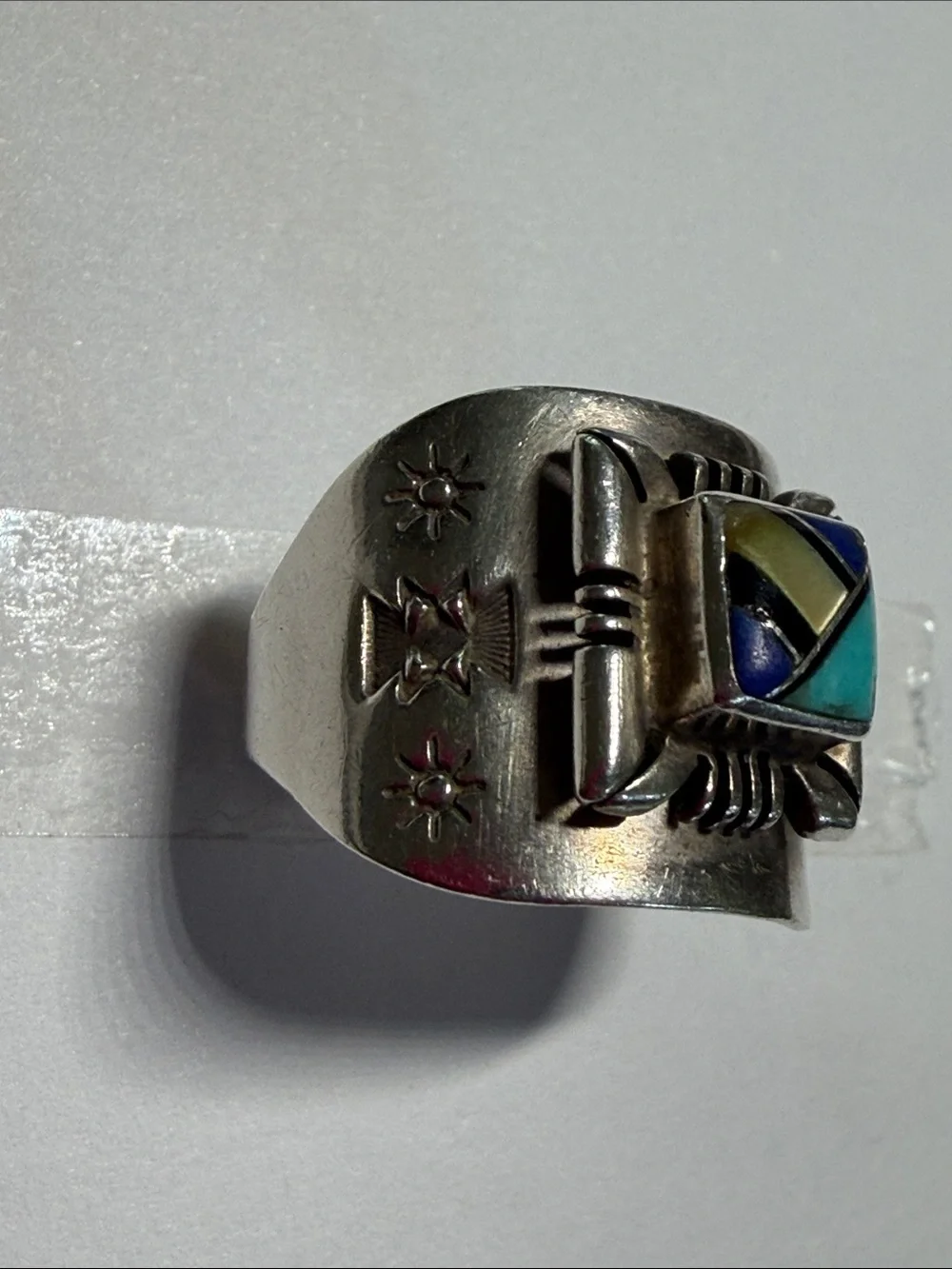 Quoc Turquoise Sterling Silver Turquoise, Mother of Pearl and Lapis Ring